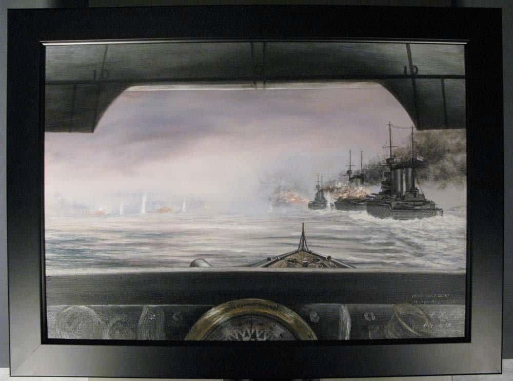2007.1.3-HMS-New-Zealand-during-the-Battle-of-Heligoland-Blight HMS New Zealand during the Battle of Heligoland Blight painted by Chief Petty Officer Eddie Fitzgerald