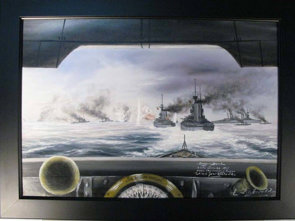 2007.1.4-HMS-New-Zealand-during-the-battle-of-Dogger-Bank Dogger Bank as seen from HMS New Zealand painted by CPO Quartermaster Edward Fitzgerald.