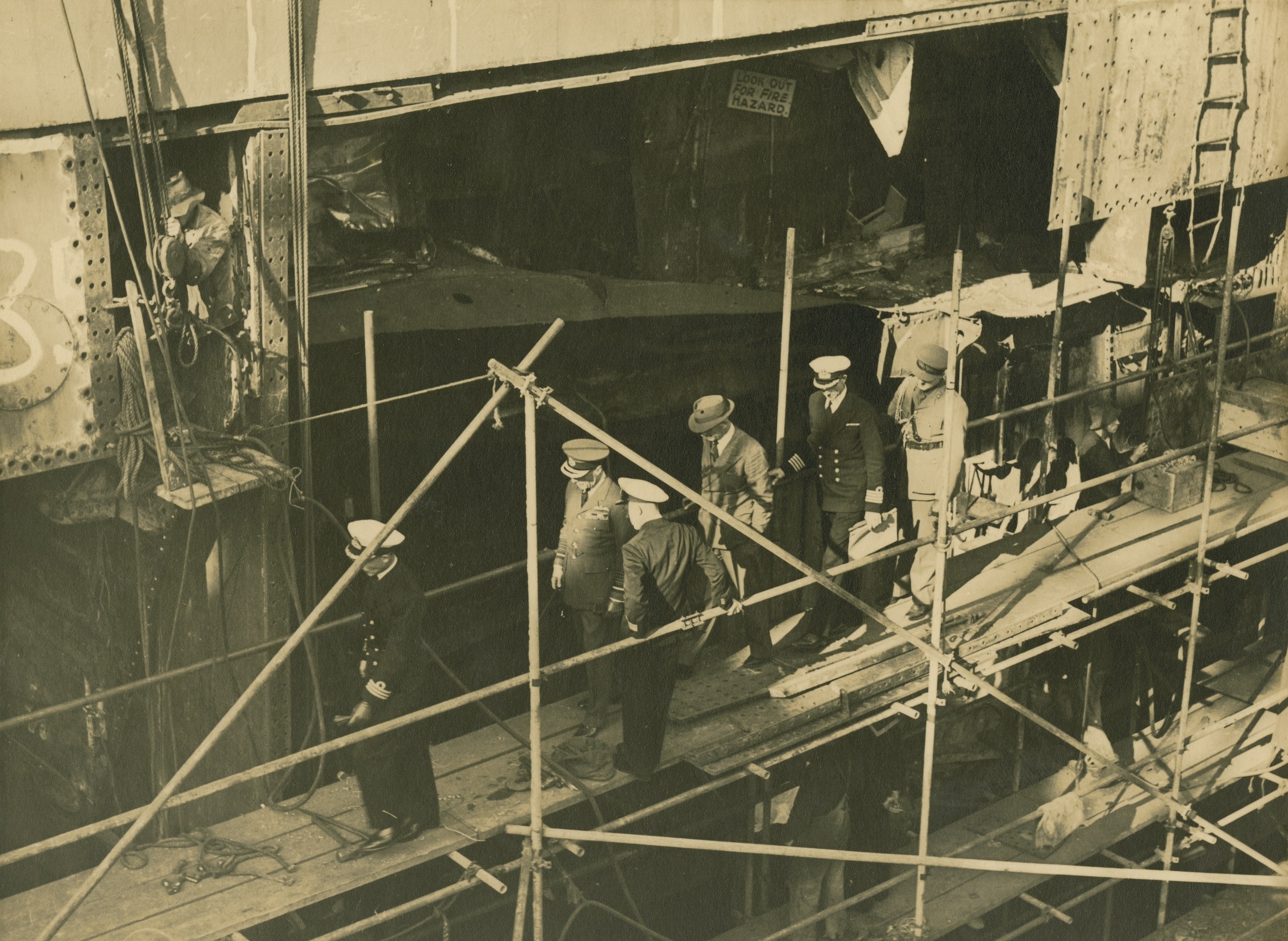 Inspecting the damage in the dry dock AAG 0041 Inspecting the damage in the dry dock