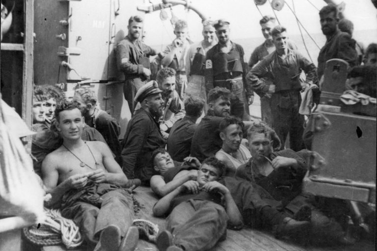 Leander’s gun crew resting after the battle AAG 0161 Leander's gun crew resting after the battle