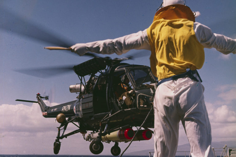 AAX 0617 Waikato Helicopter landing Wasp helicopter landing on HMNZS Waikato