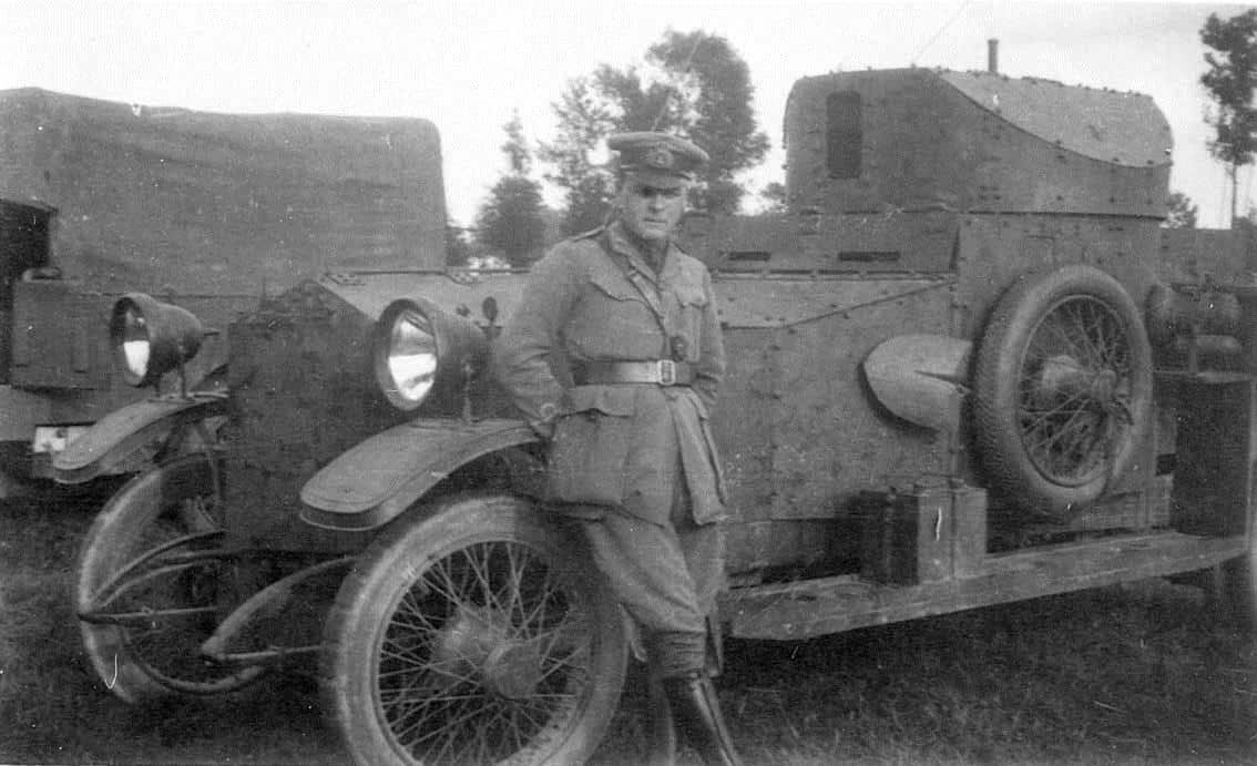 Armoured car and Lieutenant S J Hannah, Belgium 1915