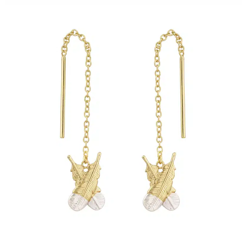 Crossed Feather Thread Earrings - Image 3