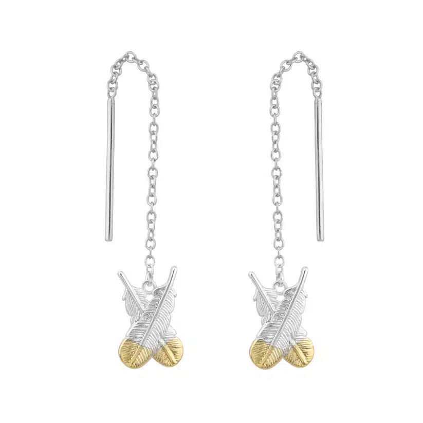 Crossed Feather Thread Earrings