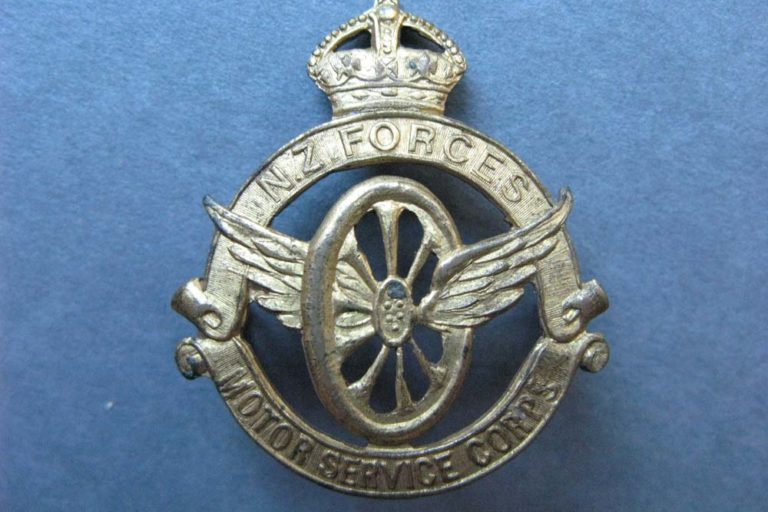 Metal cap badge of NZ Forces Motor Service Corps