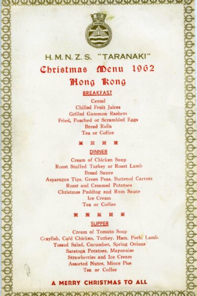 HMNZS Taranaki Christmas Menu 1962 EAE 0010 HMNZS Taranaki Christmas Menu 1962 EAE 0010