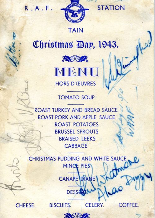 EAF 0014 Christmas Day Menu 1943 Officer's Mess RAF Station Tian