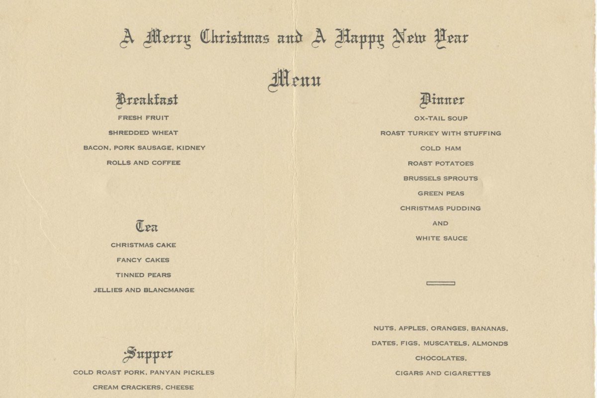EAF 0021 i HMS Cornwall Christmas Menu 1935