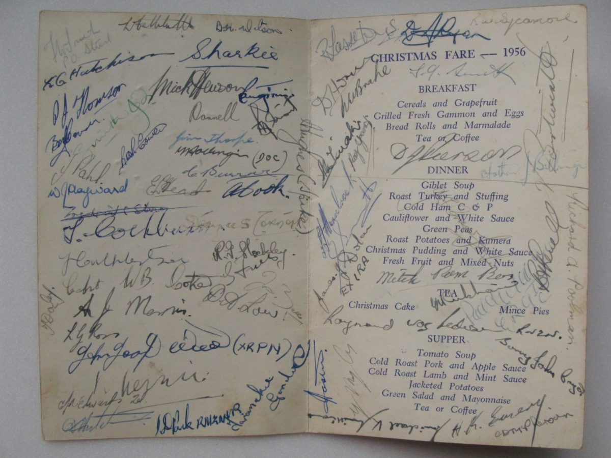 EXH 0003 iii HMNZS Hawea Christmas Menu Antarctic 1956