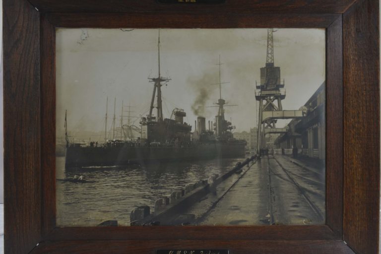 HMS-NZ-berthing Reproduction of photograph of HMS New Zealand, Auckland 1913