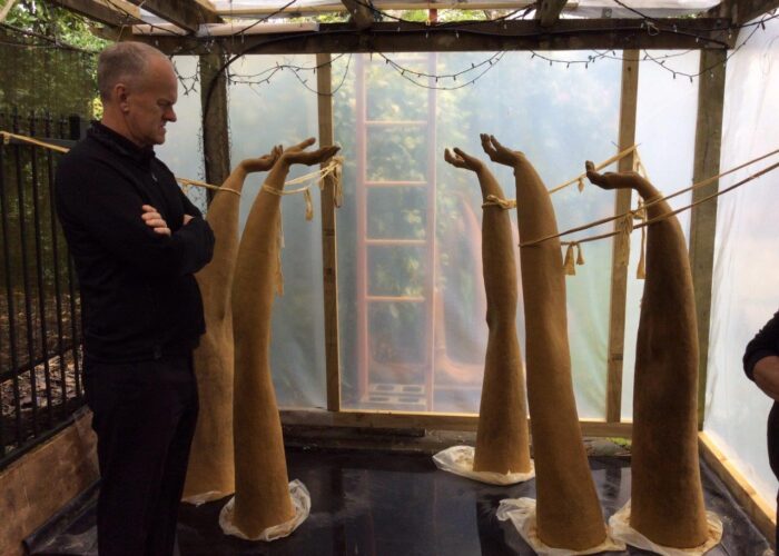 David viewing the master model of the sculpture, As Above So Below created by Helen Pollock in 2014. The sculpture takes pride of place in the Navy Museum's WW1 Commemorative Pavilion.