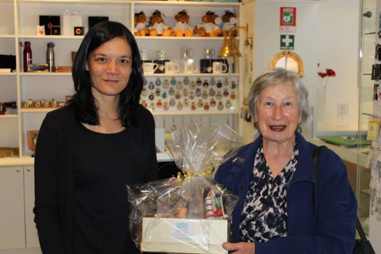 IMG_3072 Charis Public Programmes Manager with Museum visitor Olga