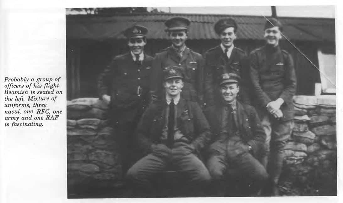 beamish3 Probably a group of officers of his flight. Beamish is seated on the left. Mixture of uniforms, three naval, one RFC, one army and one RAF is fascinating