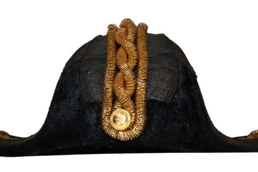 clothing-cocked Cocked Hat. Royal Navy Commander's cocked hat, worn as part of dress uniform until 1940. Made by Gieves Ltd, UK.